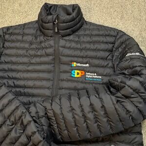 Eddie Bauer Packable Puffer Jacket Mens Size L Black Insulated Embroidered